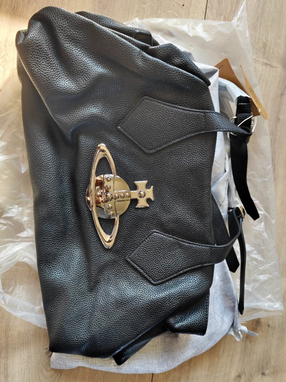 Vivienne Westwood Large Black Vegan Leather Giant Orb Shoulder Bag